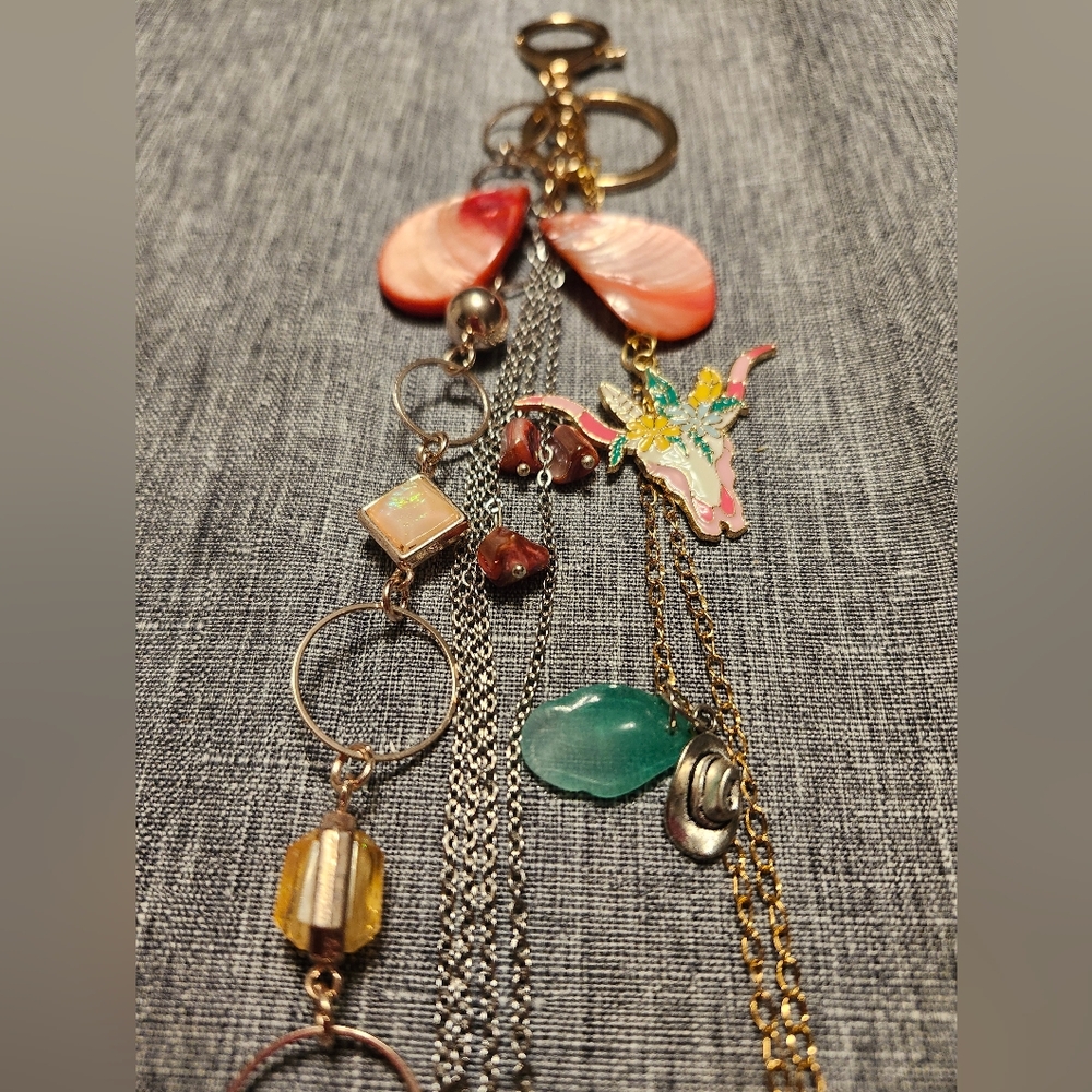 Purse Charm Kechain Handmade Vintage & New Materials Boho Coral/Aqua